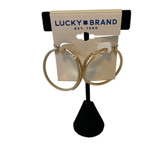 Embossed “Lucky” Gold Toned Hoops - Picture 1 of 6